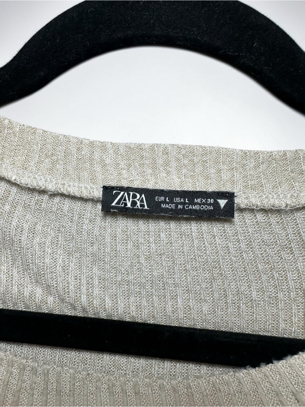 Zara Ribbed Knit Tie-Front Long Sleeve Top Sz L - Picture 4 of 5